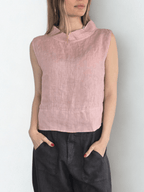 Blusa Italiana 100% Lino, corta, color Rosado