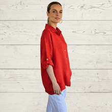 Cargar imagen en el visor de la galería, Blusa Italiana 100% Lino abotonada, color Rojo Tomate
