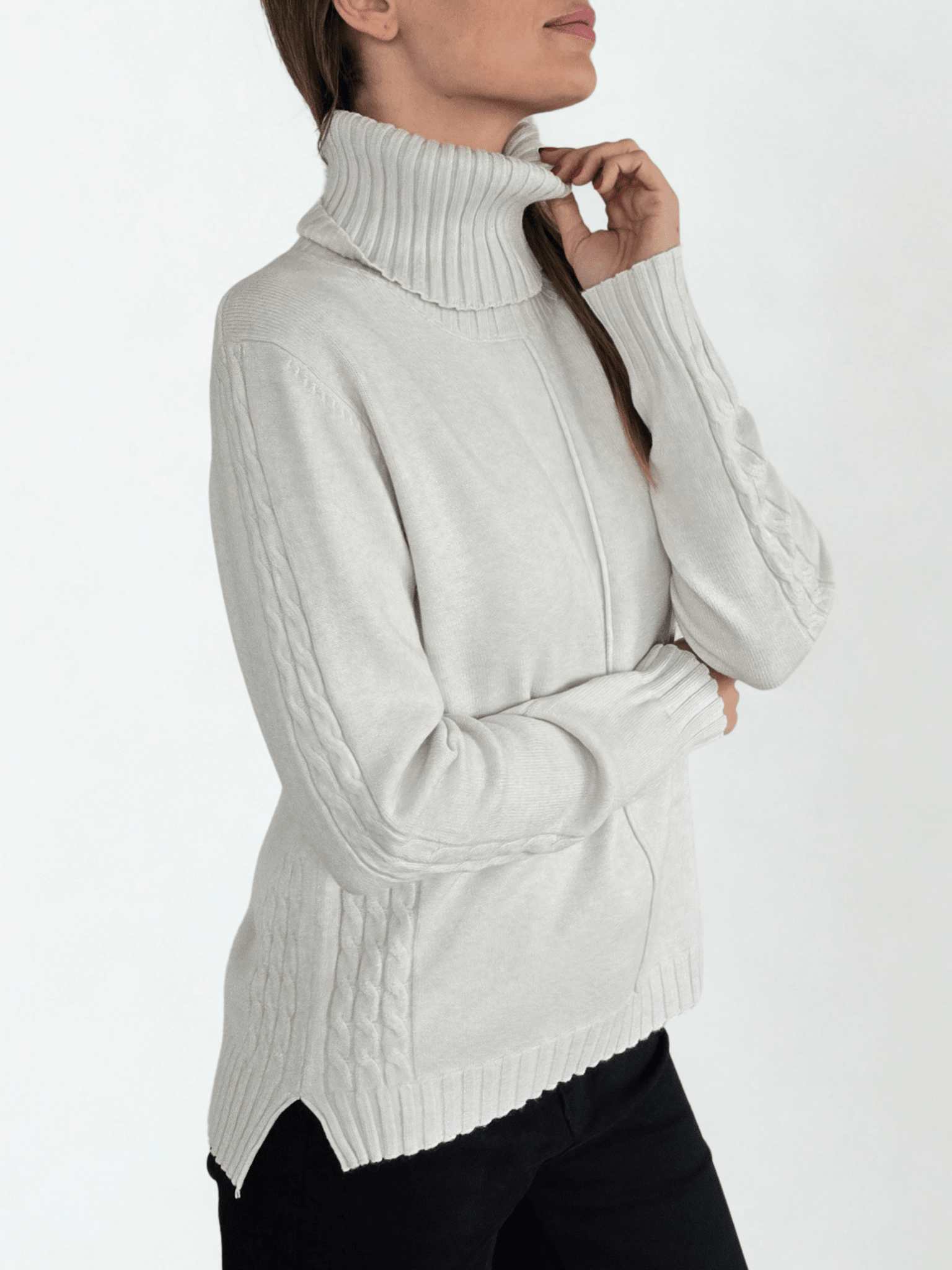 Sweater Cuello subido con Ribete, color Blanco Invierno