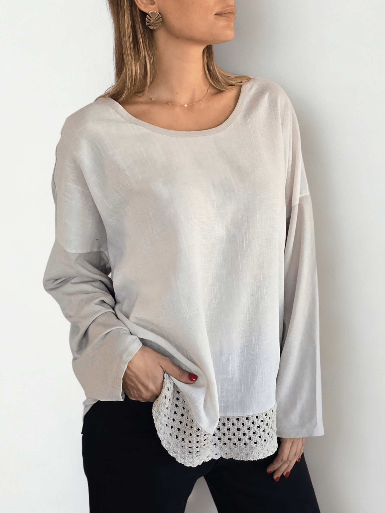 Blusa Italiana Bordada, color Beige