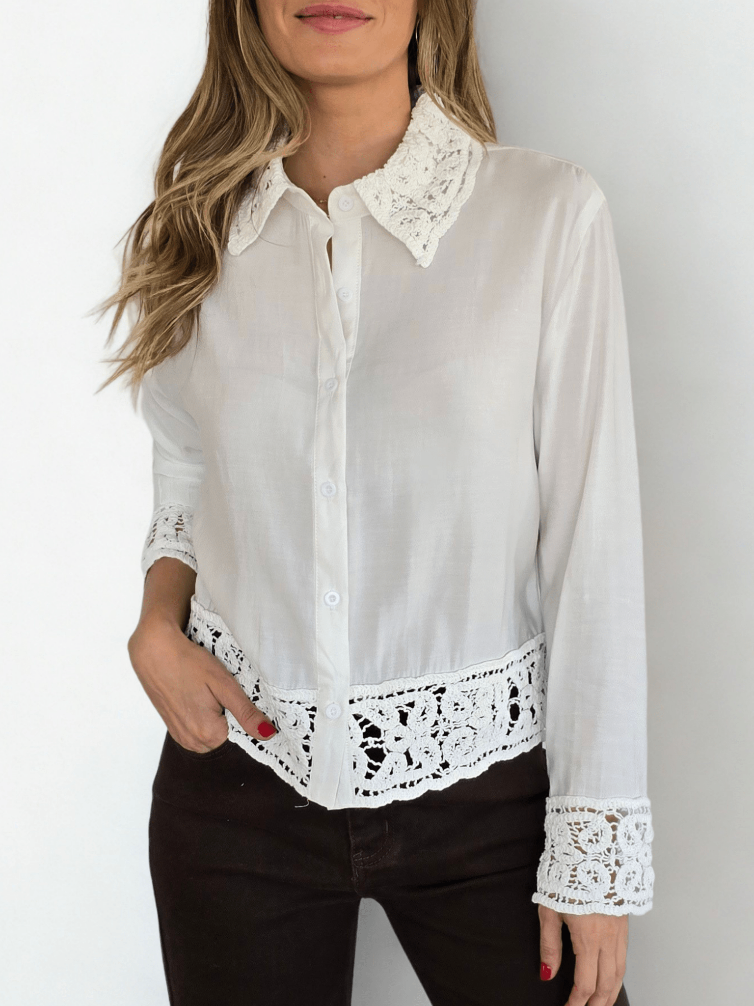 Blusa con Macramé, color Blanco