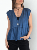 Blusa Italiana Tencel un Botón, color Azul