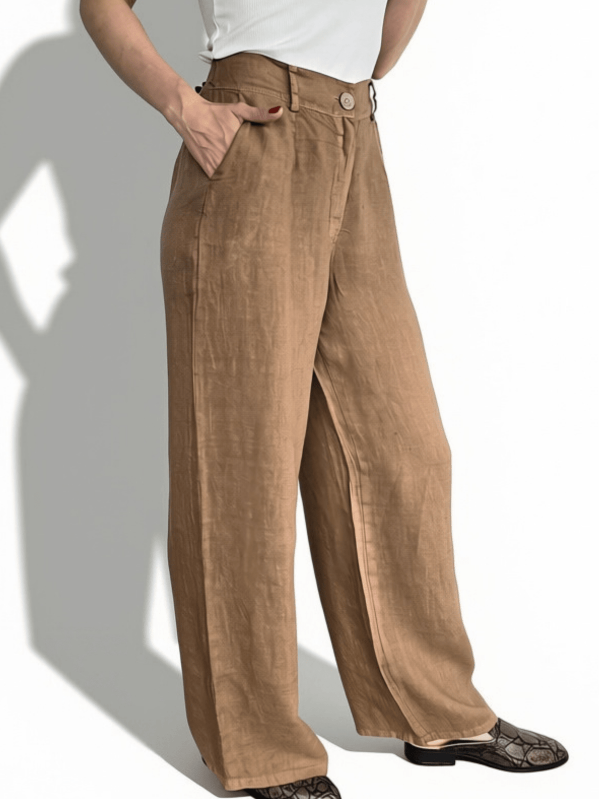 Pantalón 100% Lino Italiano, color Camel