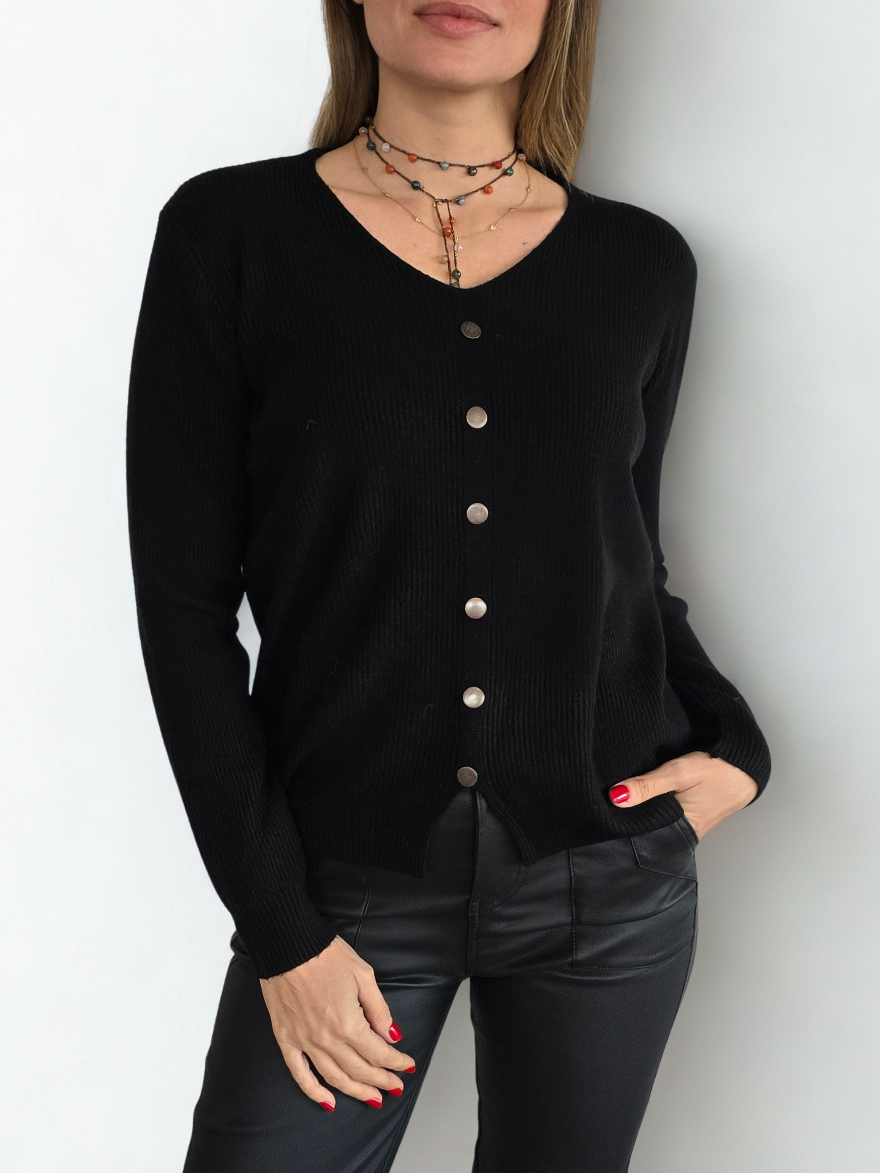 Sweater escote en V, color Negro