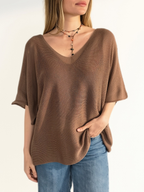 Sweater Italiano Manga 3/4, color Chocolate