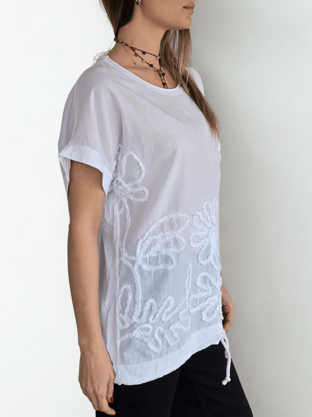 Polera Italiana Bordada, color Blanco