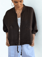 Chaqueta Bomber Italiana 100% Lino, color Chocolate