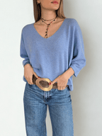 Sweater Italiano Manga 3/4, color Celeste