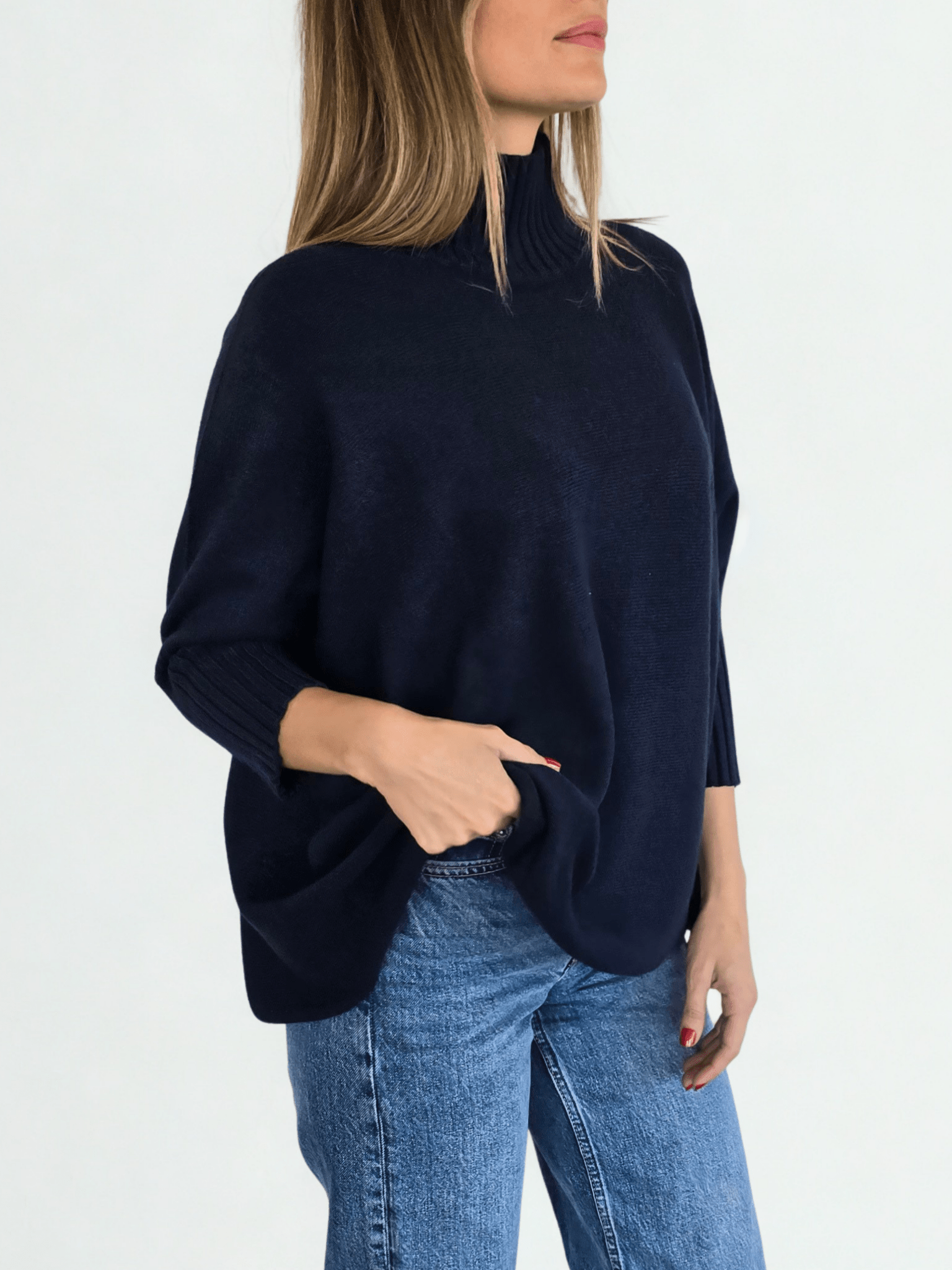 Sweater Italiano manga 3/4, color Azul Marino