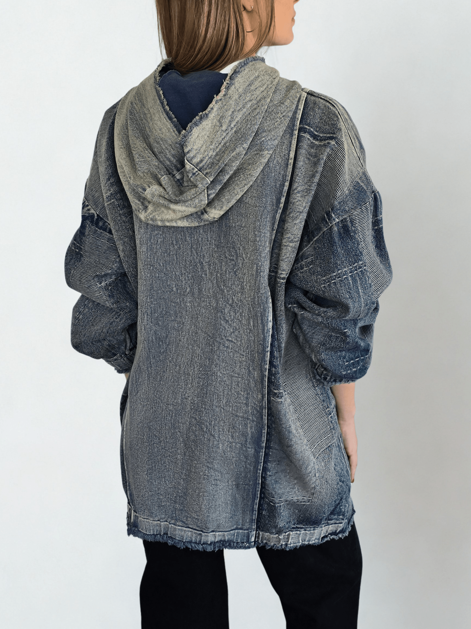 Chaqueta Jeans Dos Colores, color Azul con Beige