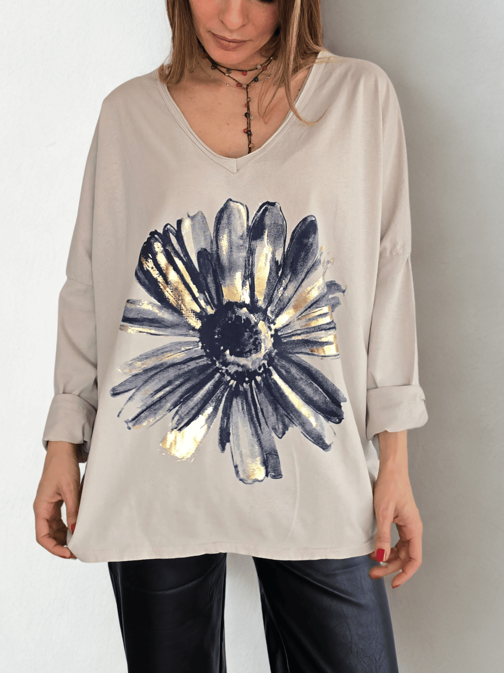 Polera Italiana Estampada, fondo Beige