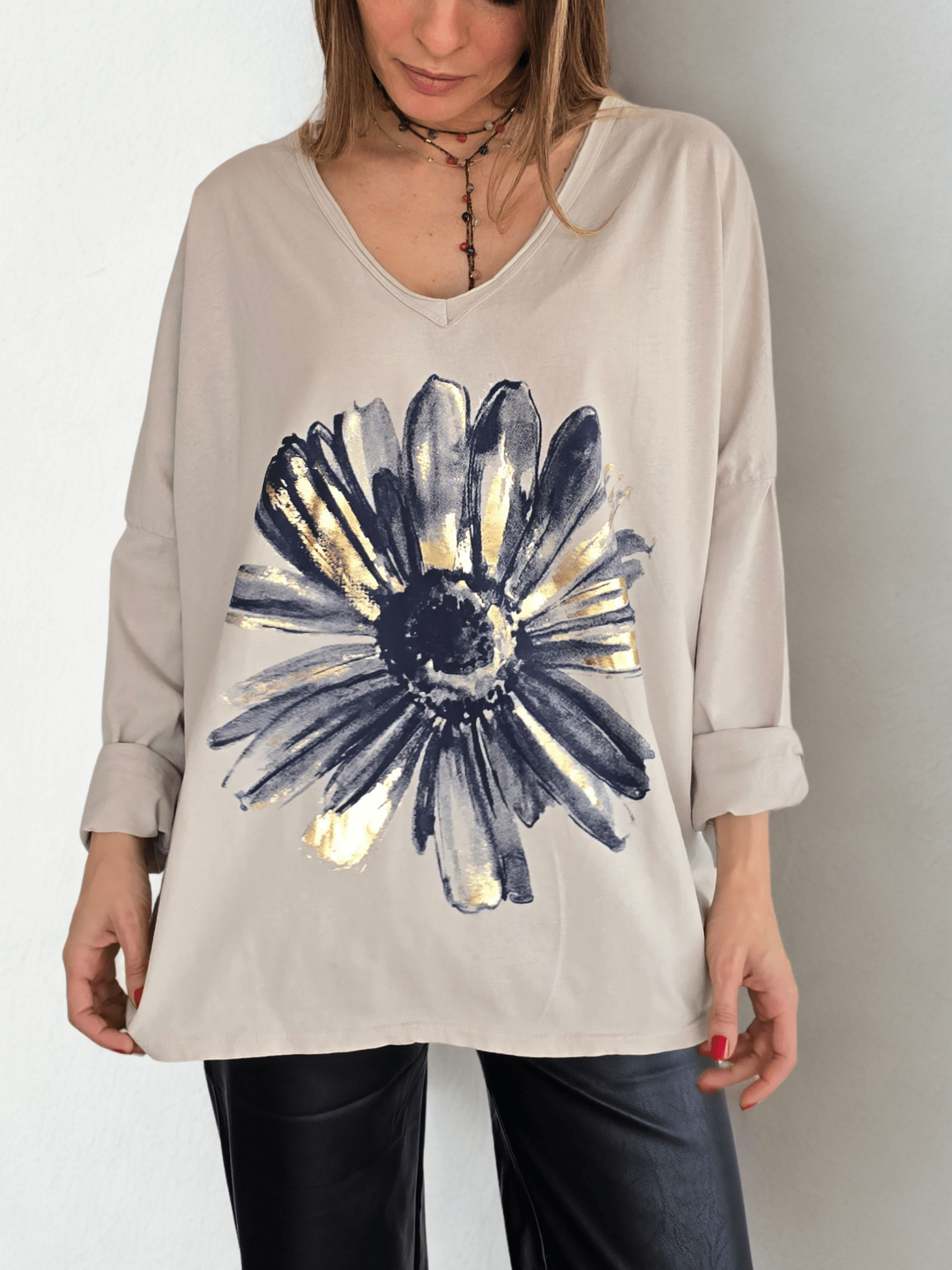 Polera Italiana Estampada, fondo Beige