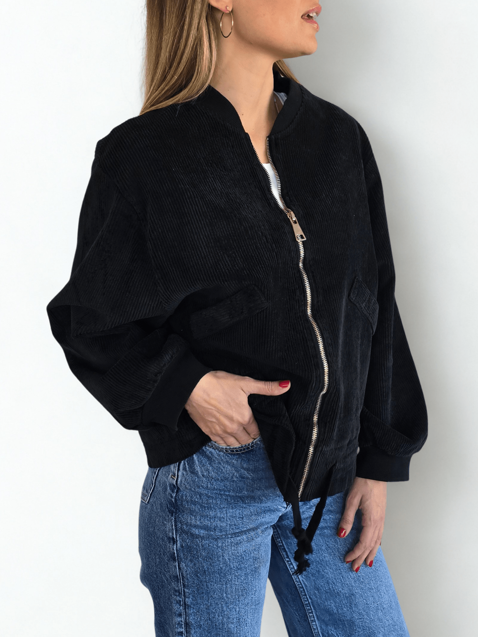 Chaqueta Italiana Bomber, color Negro