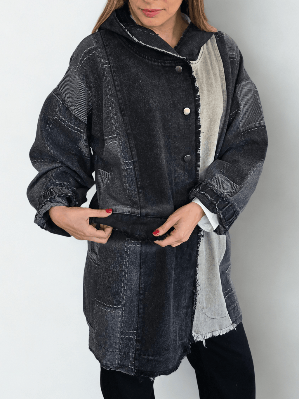 Chaqueta Jeans Dos Colores, color Negro con Gris