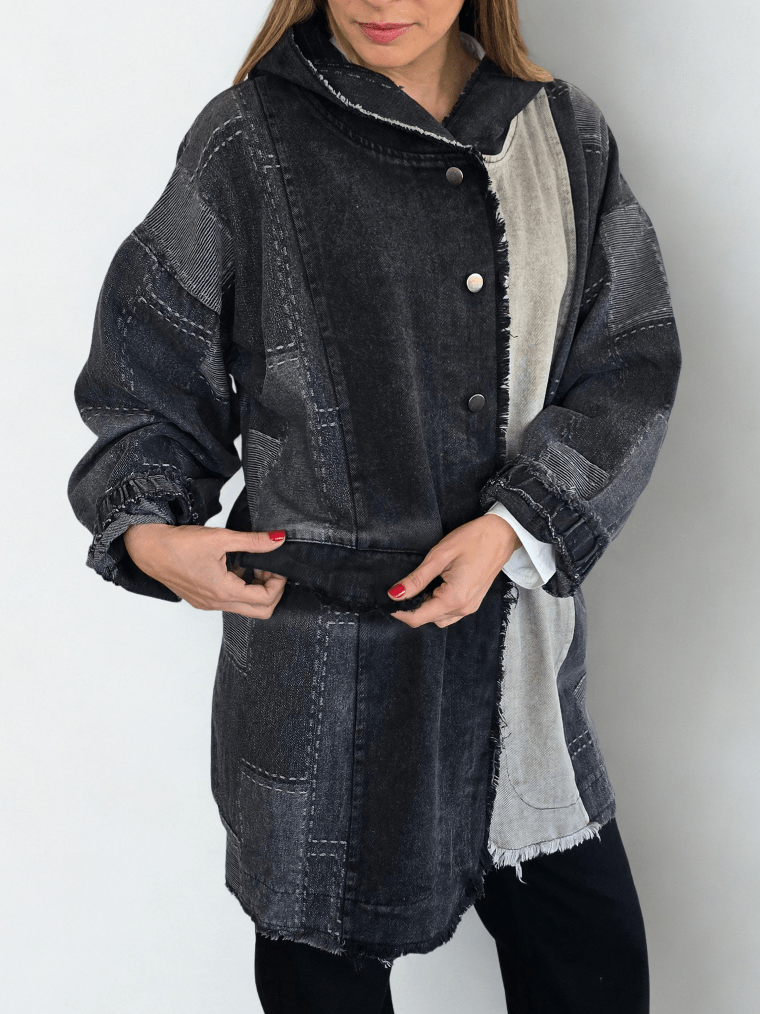 Chaqueta Jeans Dos Colores, color Negro con Gris