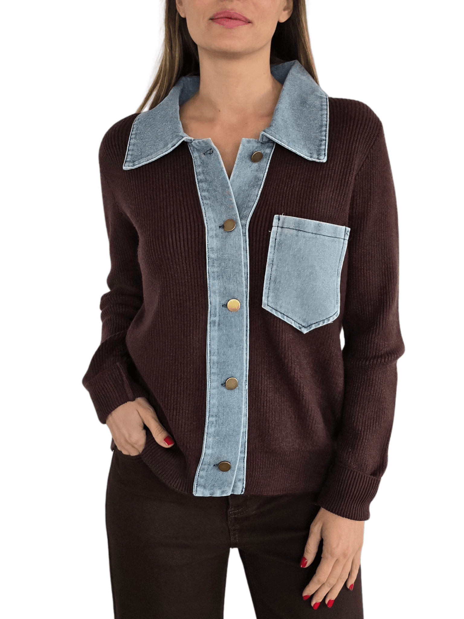 Chaleco con Jeans, color Chocolate