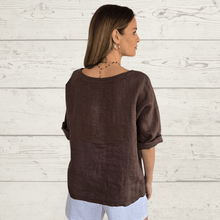 Cargar imagen en el visor de la galería, Blusa 100% Lino Italiano, color Chocolate
