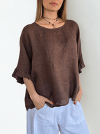 Blusa Italiana 100% Lino con Vuelos, color Chocolate