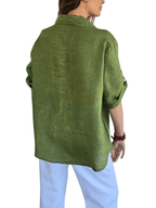 Blusa Italiana 100% Lino dos Bolsillos, color Pistacho