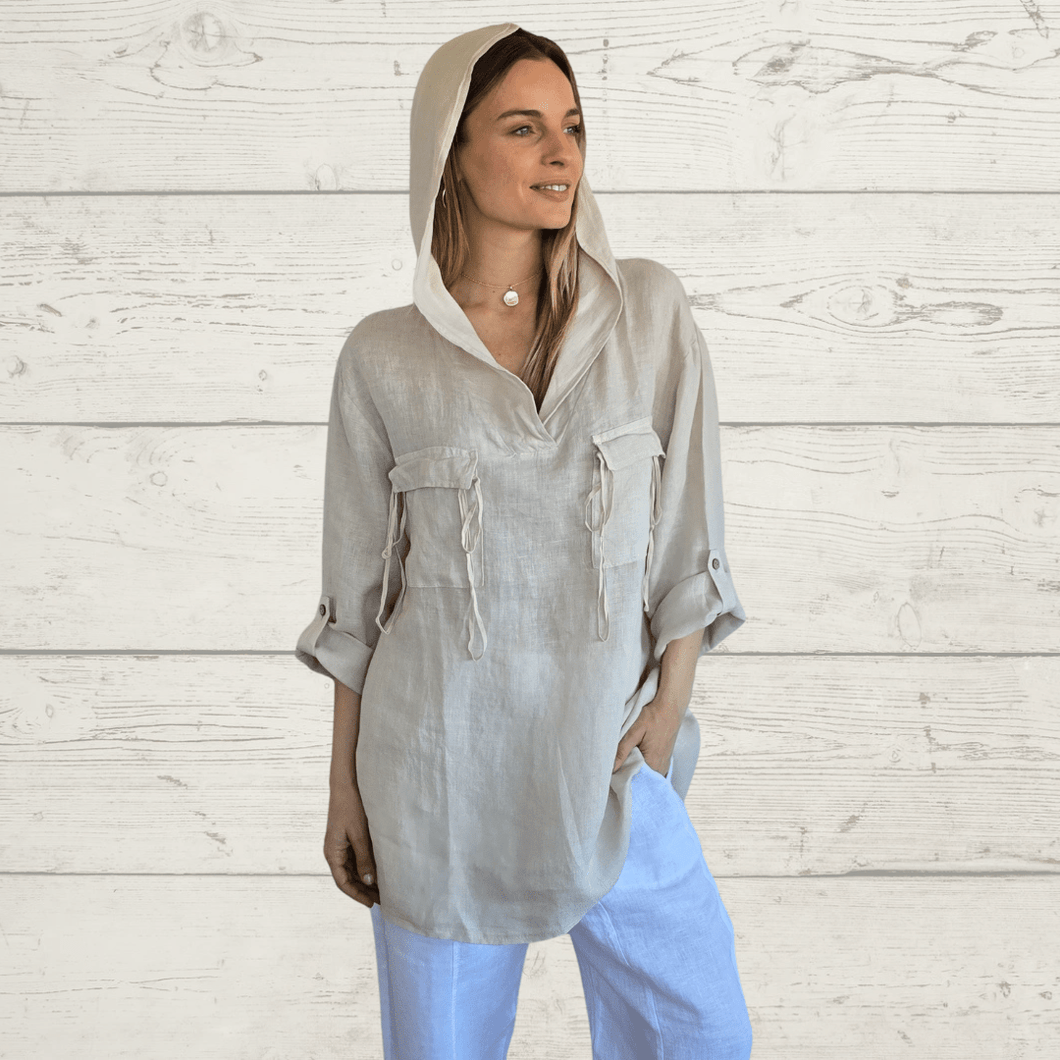 Blusa de lino Italiano Tiritas, color Beige