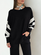 Sweater Mangas Rayadas, color Negro con Blanco