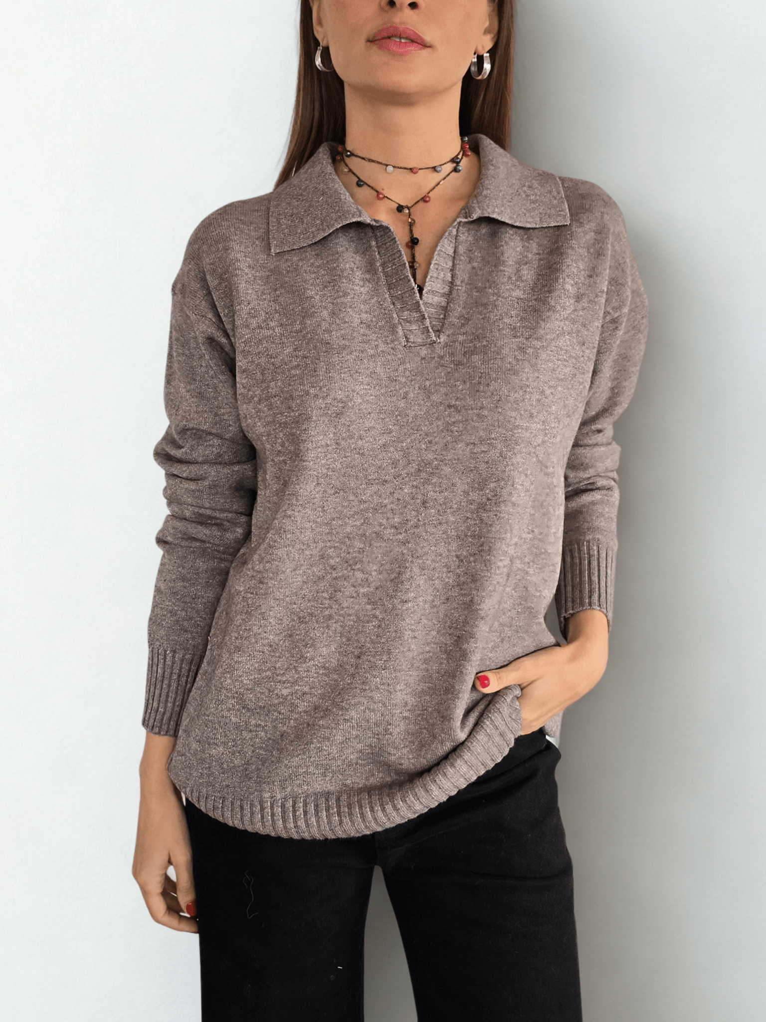 Sweater Con Cuello, color Taupe