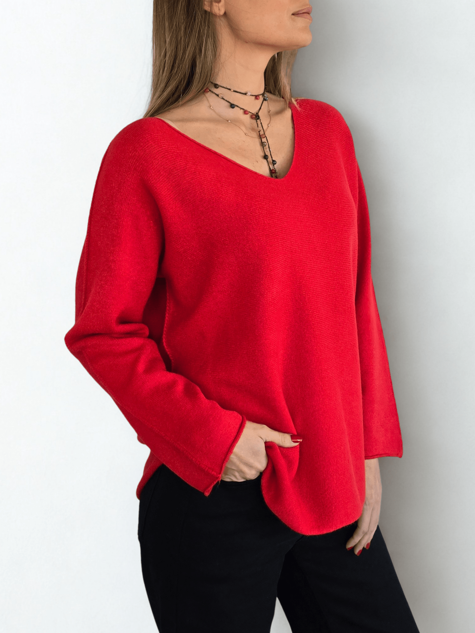 Sweater Italiano escote en V, color Rojo