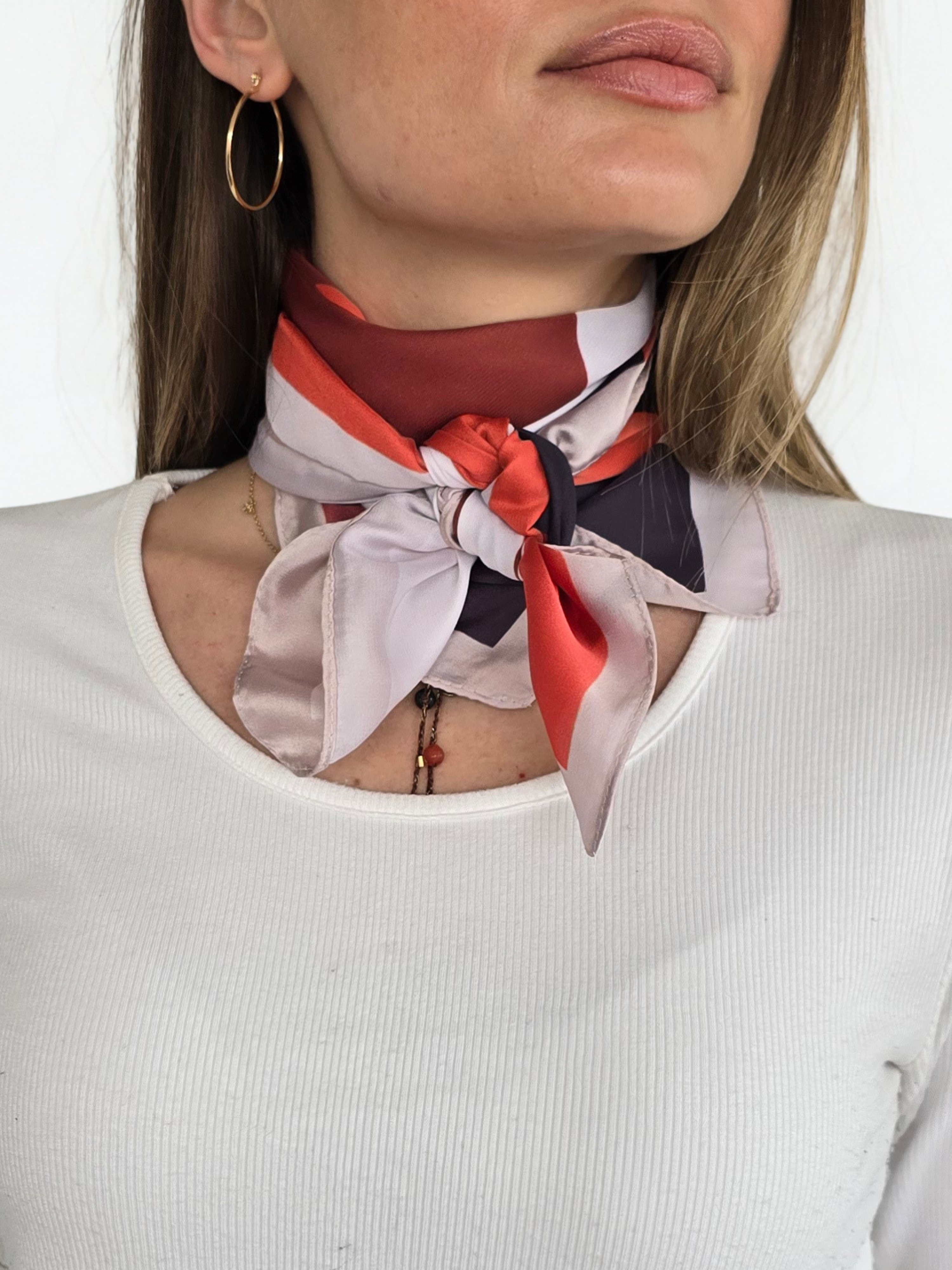 Pañuelo Estampado, Guinda con Rosado