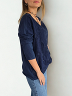 Blusa Italiana Bordada, color Azul Marino