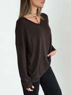 Sweater Escote en V, color Chocolate