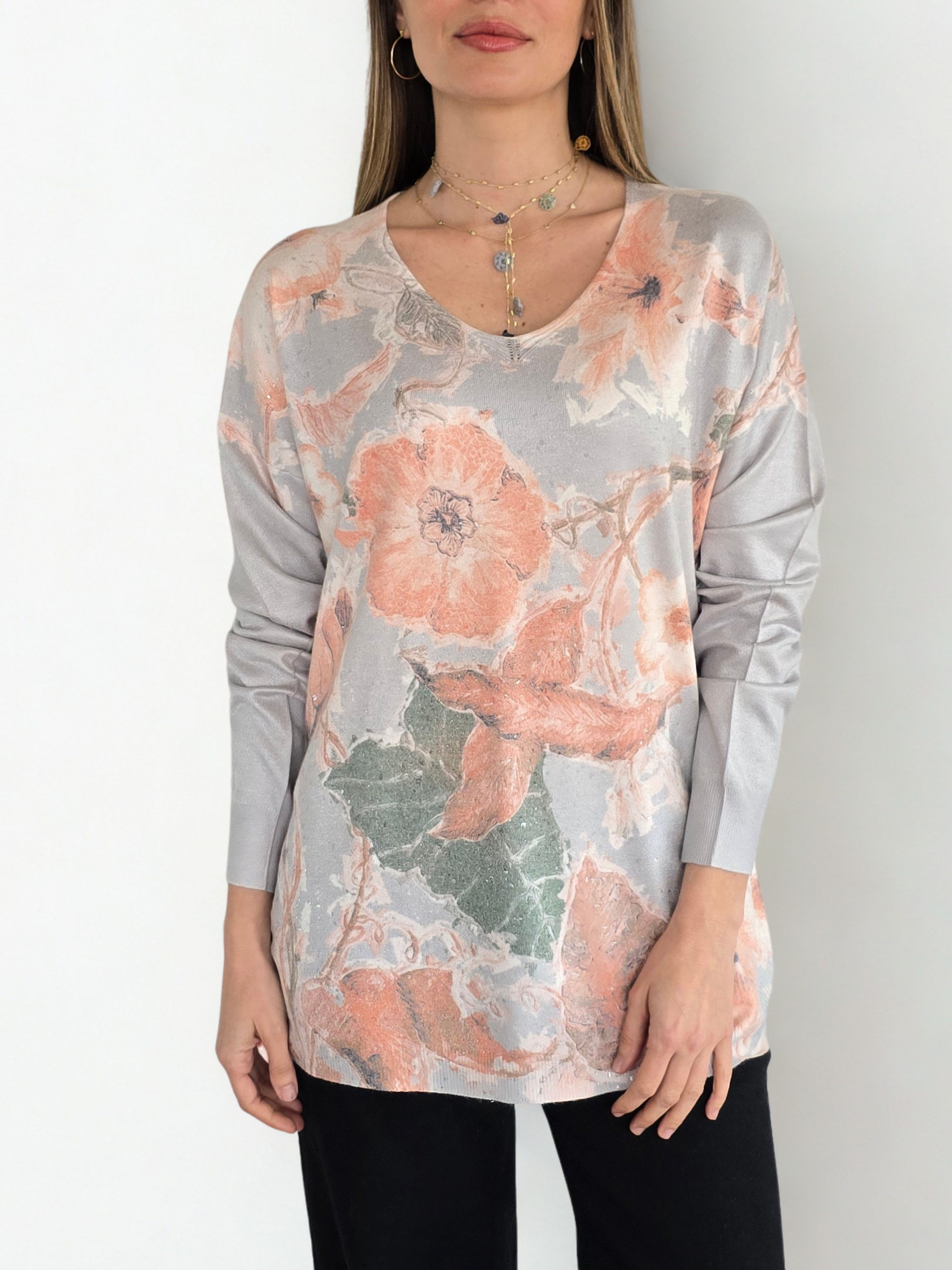 Sweater Estampado, fondo Gris Claro