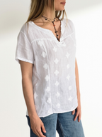 Blusa Italiana 100% Lino Bordad, color Blanco