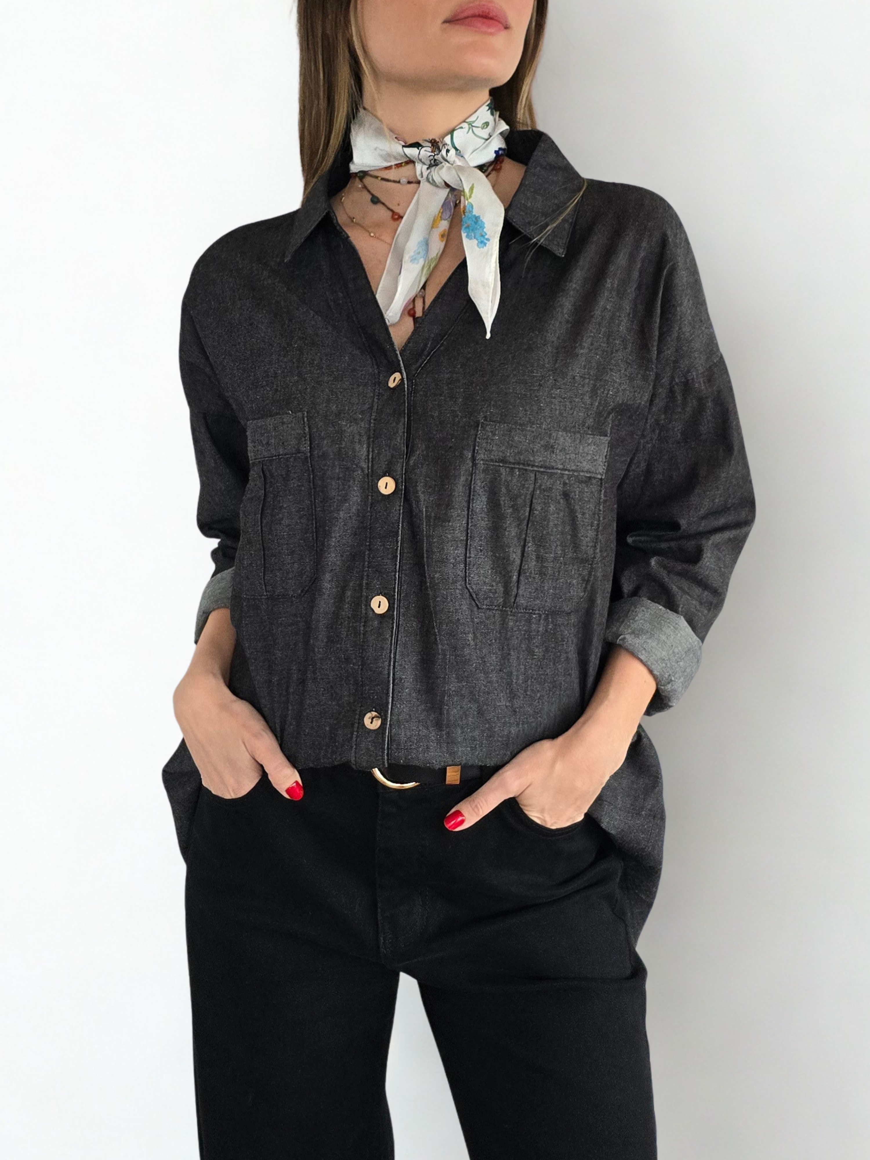 Blusa Jeans, color Gris