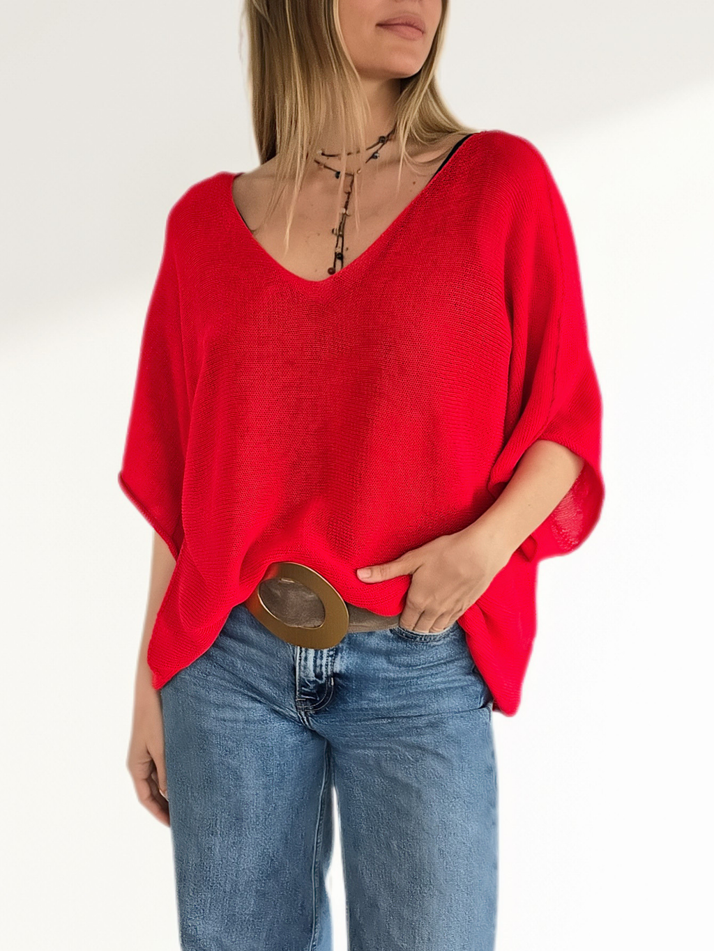 Sweater Italiano Manga 3/4, color Rojo