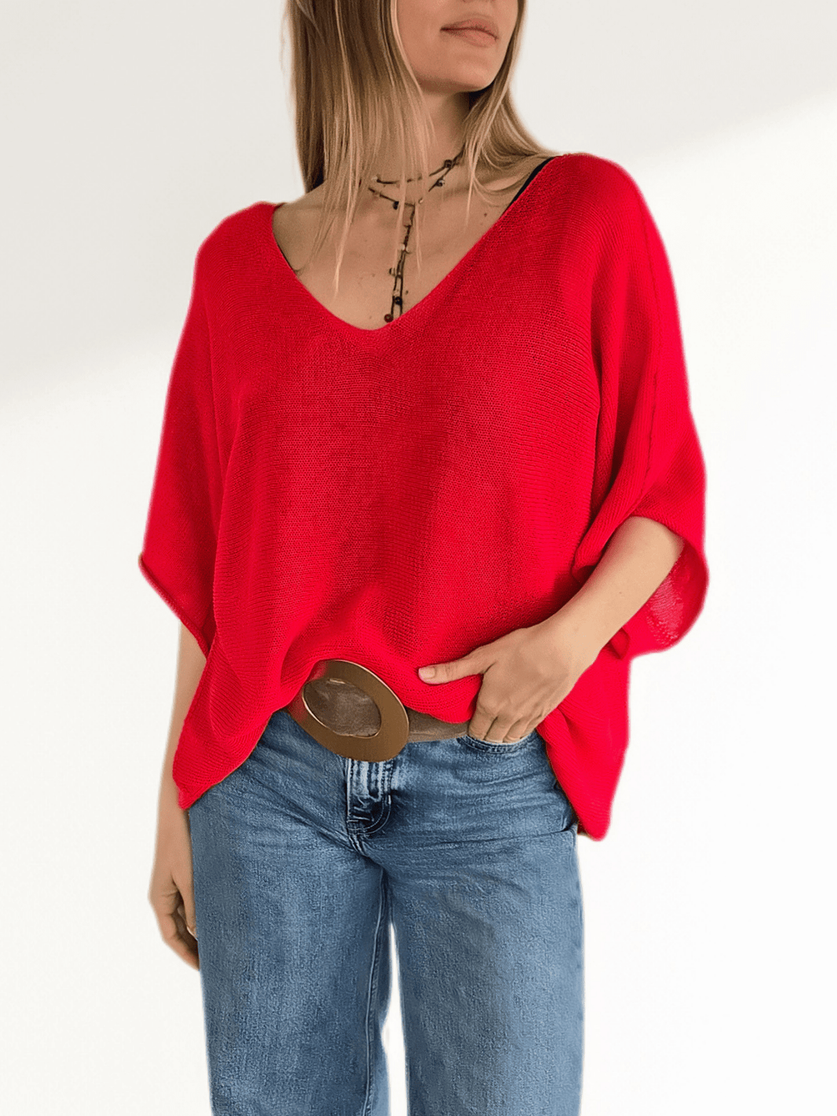Sweater Italiano Manga 3/4, color Rojo