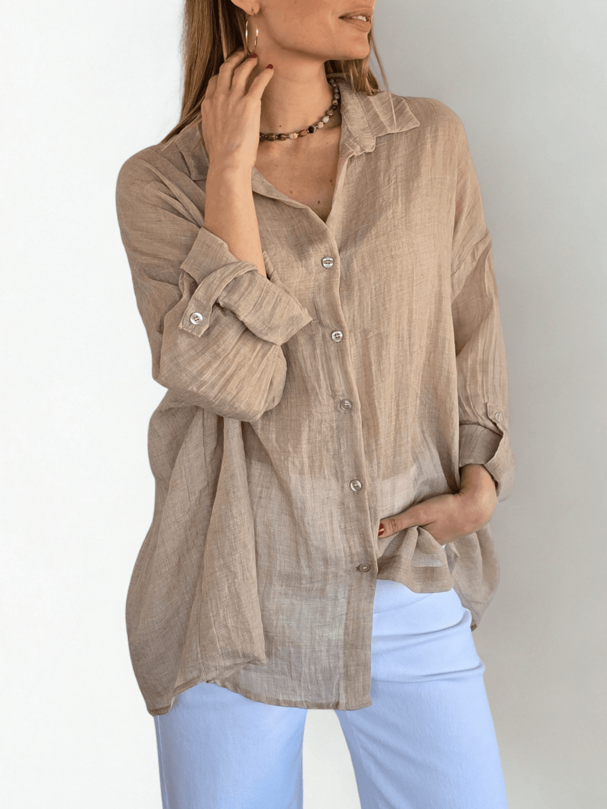 Blusa de Algodón, color Beige