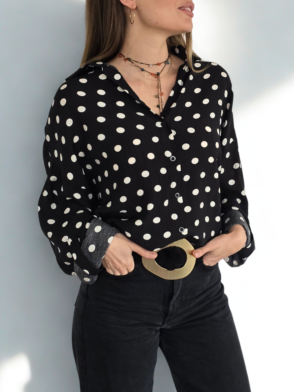 Blusa Lunares, color Negro