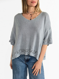 Sweater Italiano Pretina y Puño Calado, color Celeste