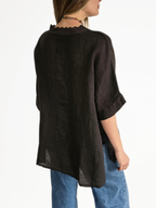 Blusa Italiana Escote Bordado, color Chocolate
