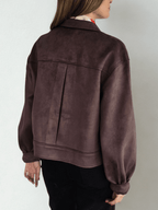 Chaqueta tipo Gamuza, color Chocolate