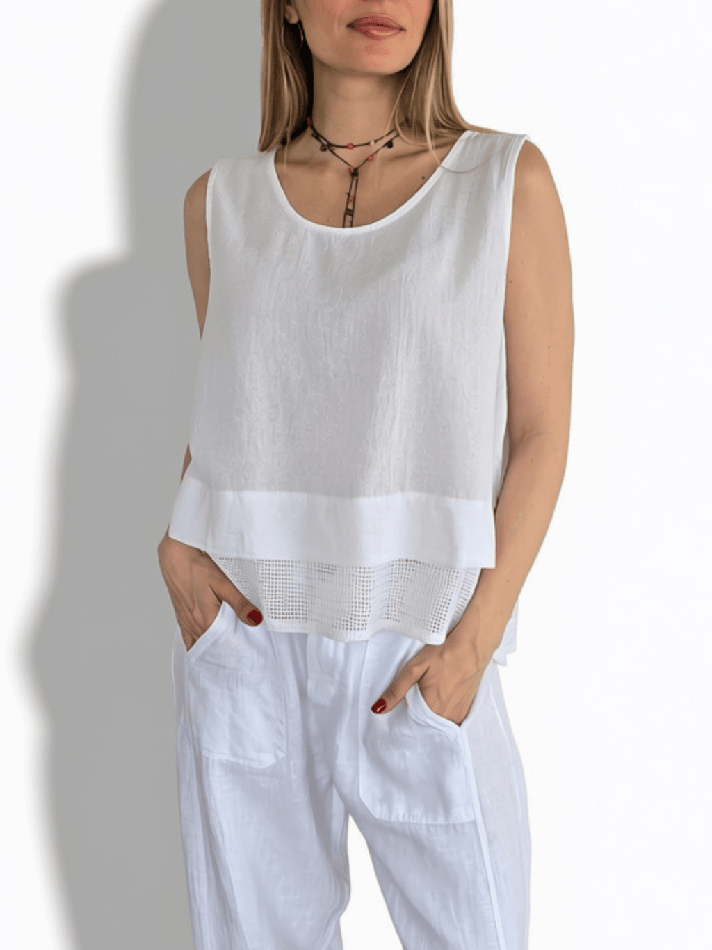Blusa Italiana dos Texturas, color Blanco