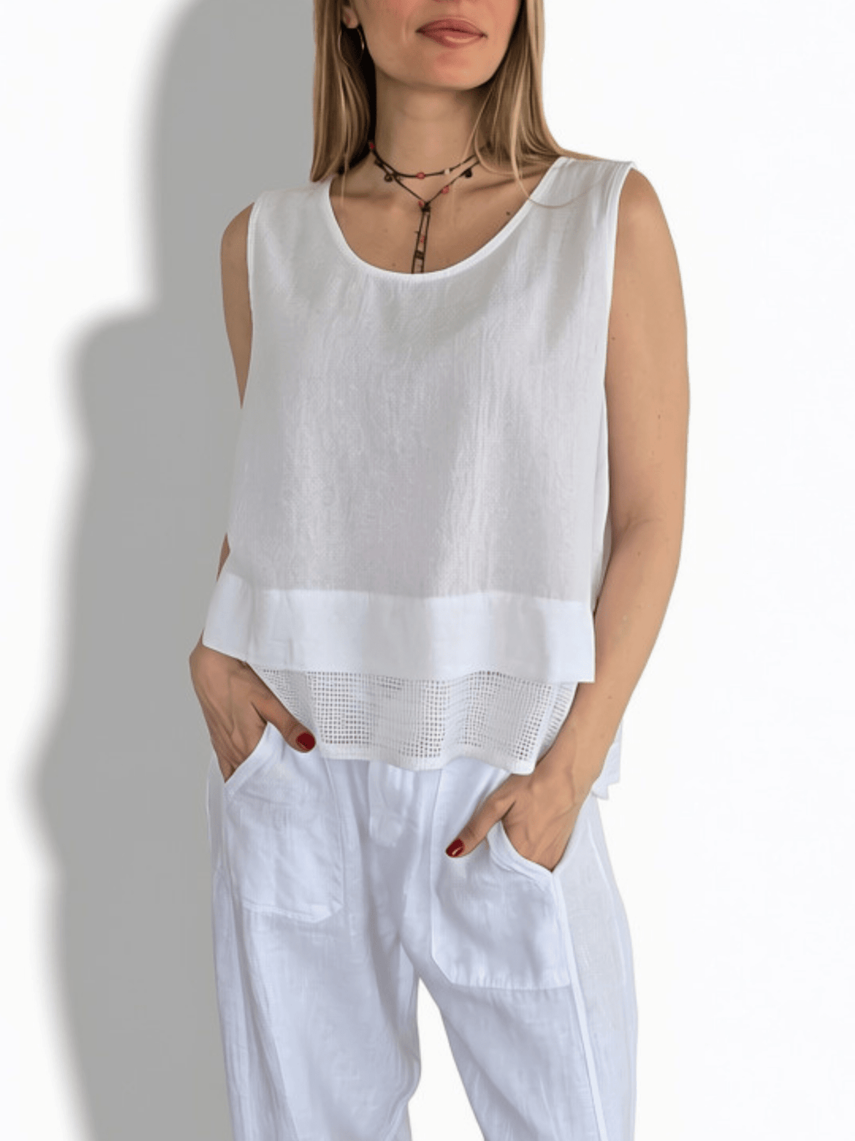 Blusa Italiana dos Texturas, color Blanco