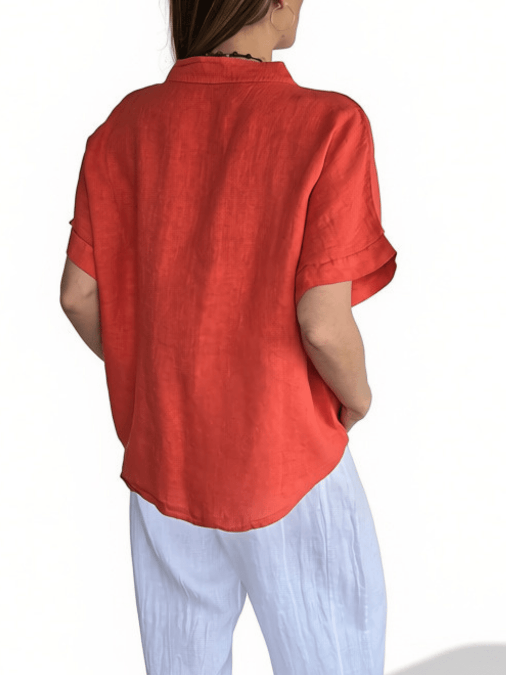 Blusa Italiana 100% Lino Escote en V, color Salmón