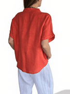 Blusa Italiana 100% Lino Escote en V, color Salmón