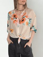 Blusa Italiana Floreada, fondo Beige