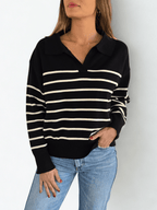 Sweater rayado escote en V, fondo Negro