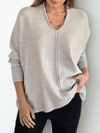 Sweater escote en V con ribete, color Beige