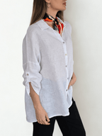Blusa de Lino Italiano Ancha, color Blanco