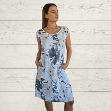 Cargar imagen en el visor de la galería, Vestido 100% Lino Italiano Turín, fondo Blanco
