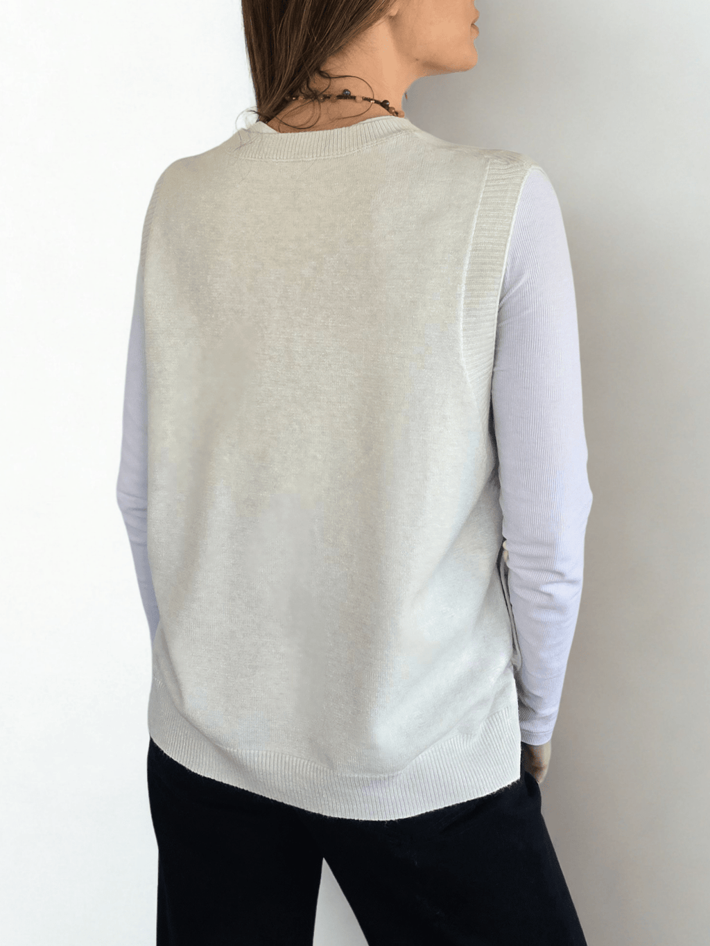 Sweater sin mangas Botones, color Blanco Invierno